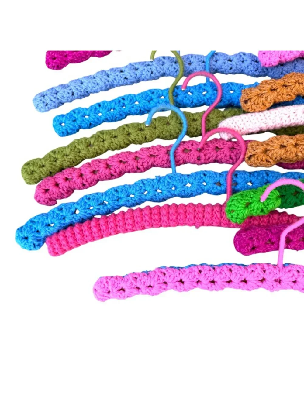 Crocheted Colorful Clothes Hangers 15 Padded Multi Color Mix Retro Handmade
